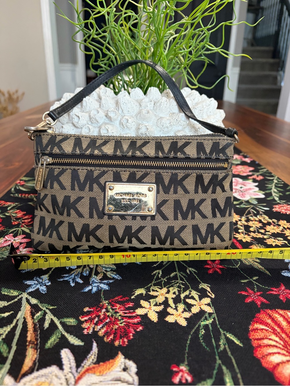 Michael Kors Brown and Black MK Logo Wristlet Pouch